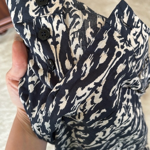 Zara Ava Pants Navy Cream Graphic Print Tribal Pattern Button Fly Boho Trousers - Picture 12 of 13